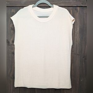 Neutral Sleeveless Knit Top | Ribbed Crew Neck Cream Pullover Tank